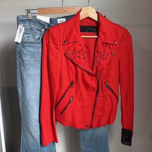 Zara Jackets & Blazers - Zara Women's Red Studded Jacket